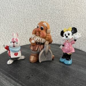 (3) Vintage Disney Figurines, White Rabbit, Doc (piggy bank), Minnie Mouse